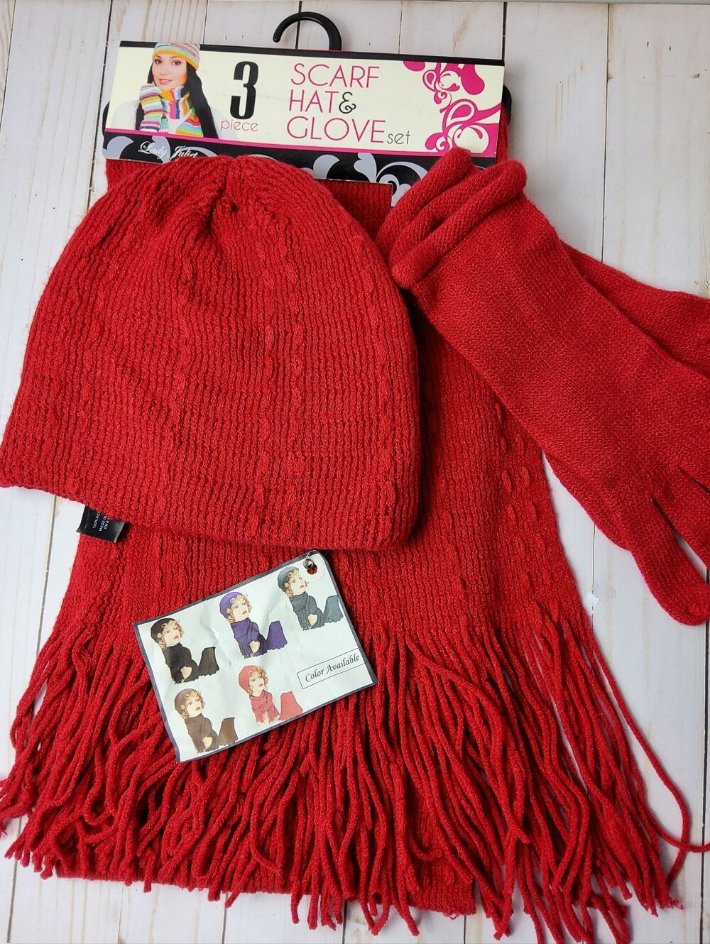 3-Piece  Red Scarf, Hat & Glove Set